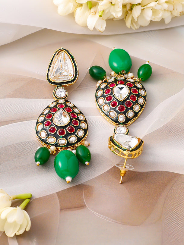 Grand Green & Pink Kundan Necklace Set