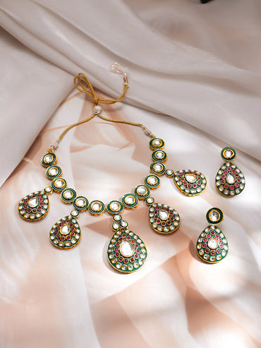 Artistic Red Green Kundan Necklace Set