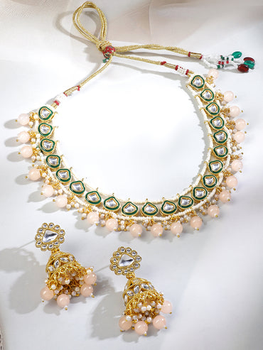 Refined Pastel Pink Kundan Necklace Set