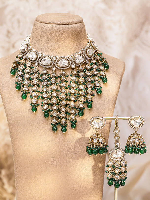 Statement Glow Green Necklace Set