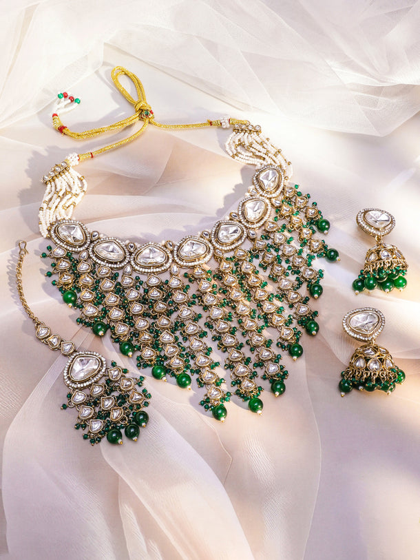 Statement Glow Green Necklace Set