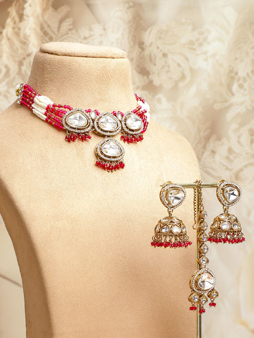 Pink & Ivory Romance Kundan Necklace Set