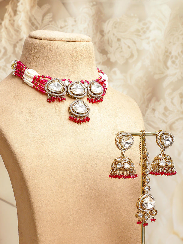 Pink & Ivory Romance Kundan Necklace Set