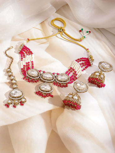 Pink & Ivory Romance Kundan Necklace Set