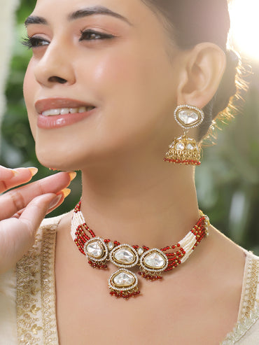 Red & Ivory Romance Kundan Necklace Set