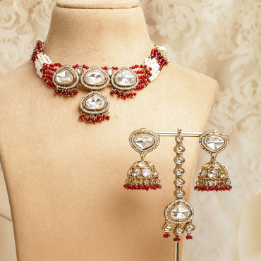 Red & Ivory Romance Kundan Necklace Set