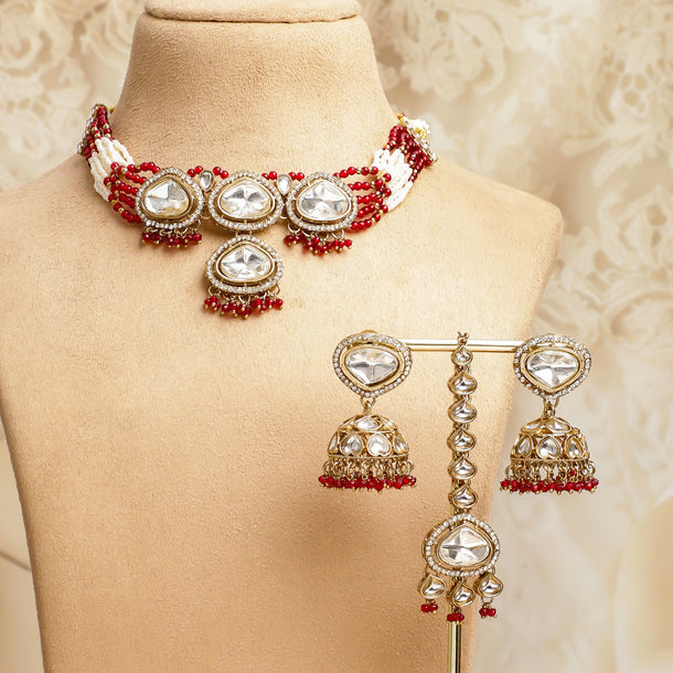 Red & Ivory Romance Kundan Necklace Set