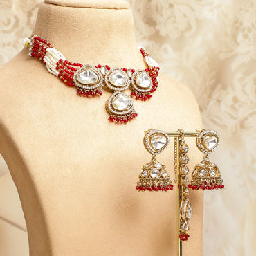 Red & Ivory Romance Kundan Necklace Set