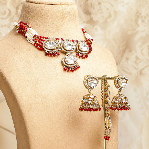 Red & Ivory Romance Kundan Necklace Set