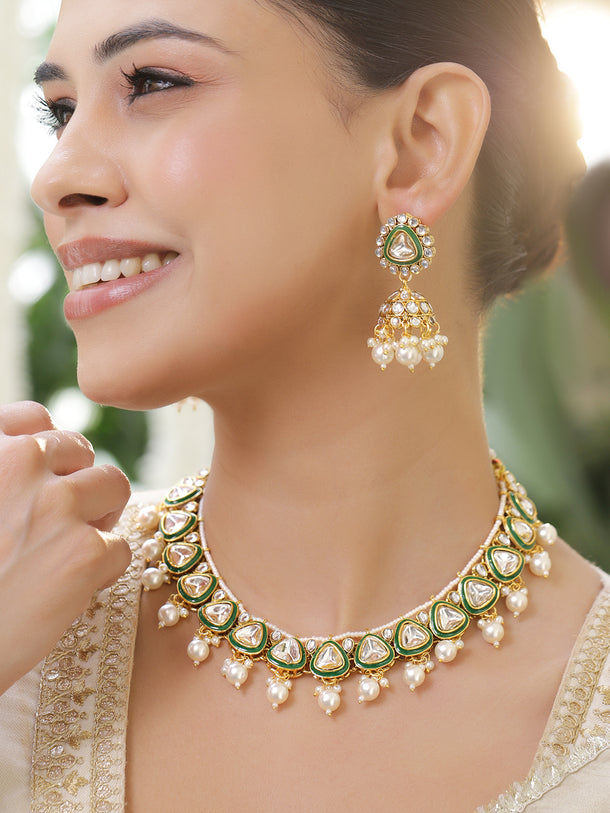 Green Grace Kundan Necklace Set