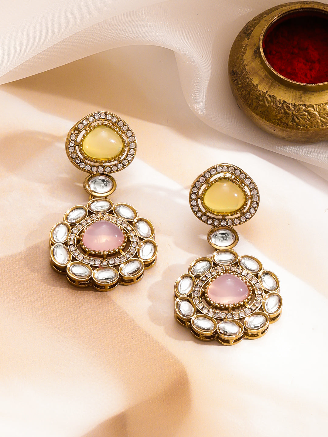 Yellow Pink Harmony Kundan Necklace Set