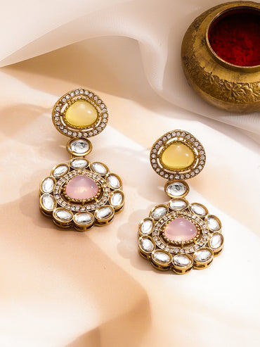Yellow Pink Harmony Kundan Necklace Set