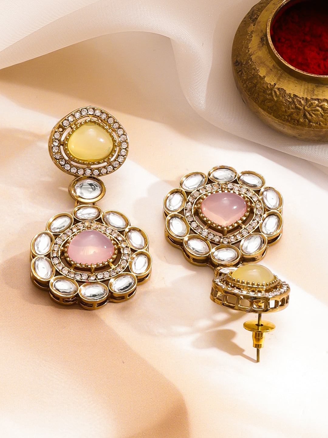 Yellow Pink Harmony Kundan Necklace Set