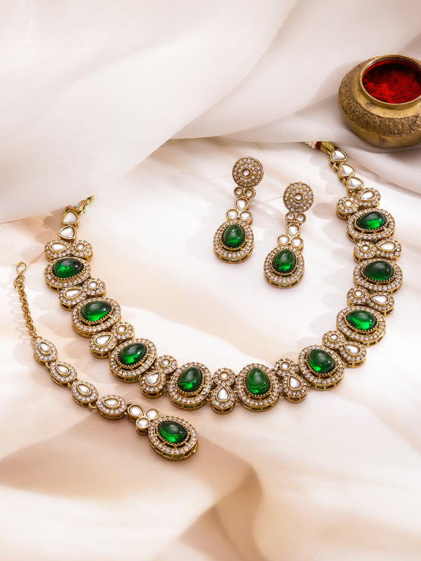 Festive Radiance Emerald Necklace Set