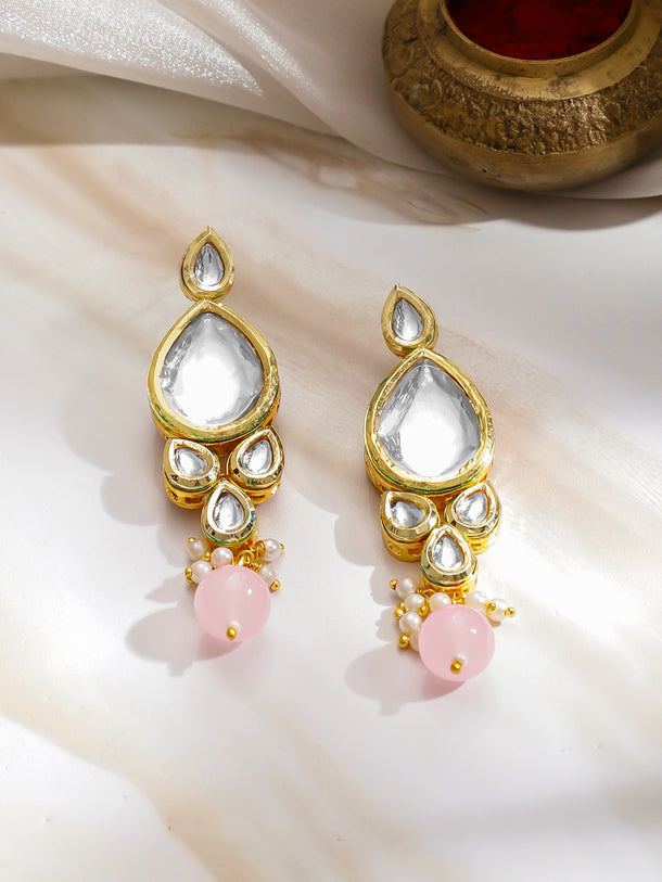 Delicate Pink Edges Kundan Necklace Set