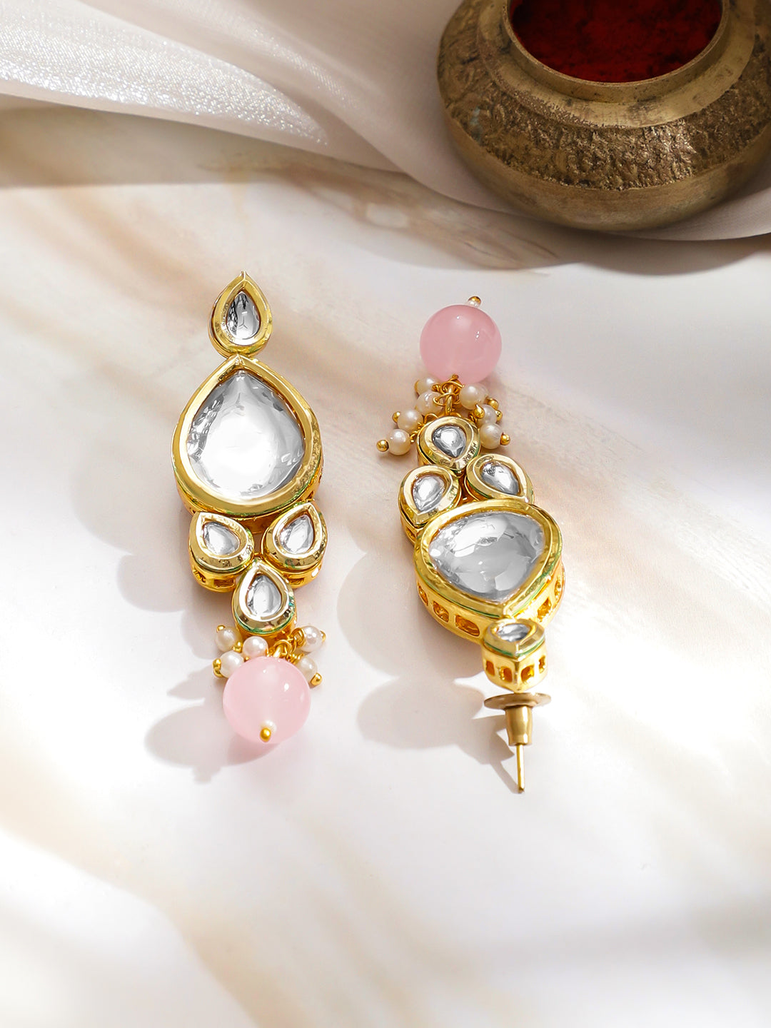 Delicate Pink Edges Kundan Necklace Set