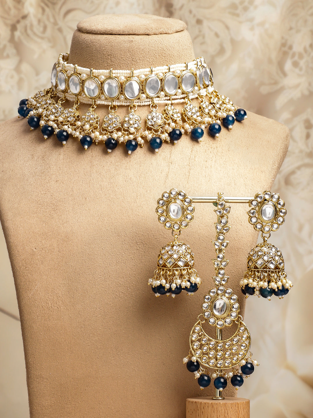 Chic Blue Cascade Kundan Choker Set