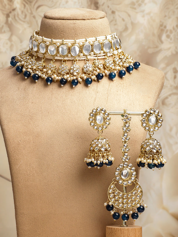 Chic Blue Cascade Kundan Choker Set