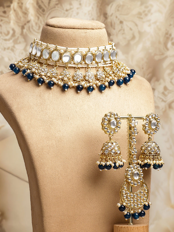 Chic Blue Cascade Kundan Choker Set