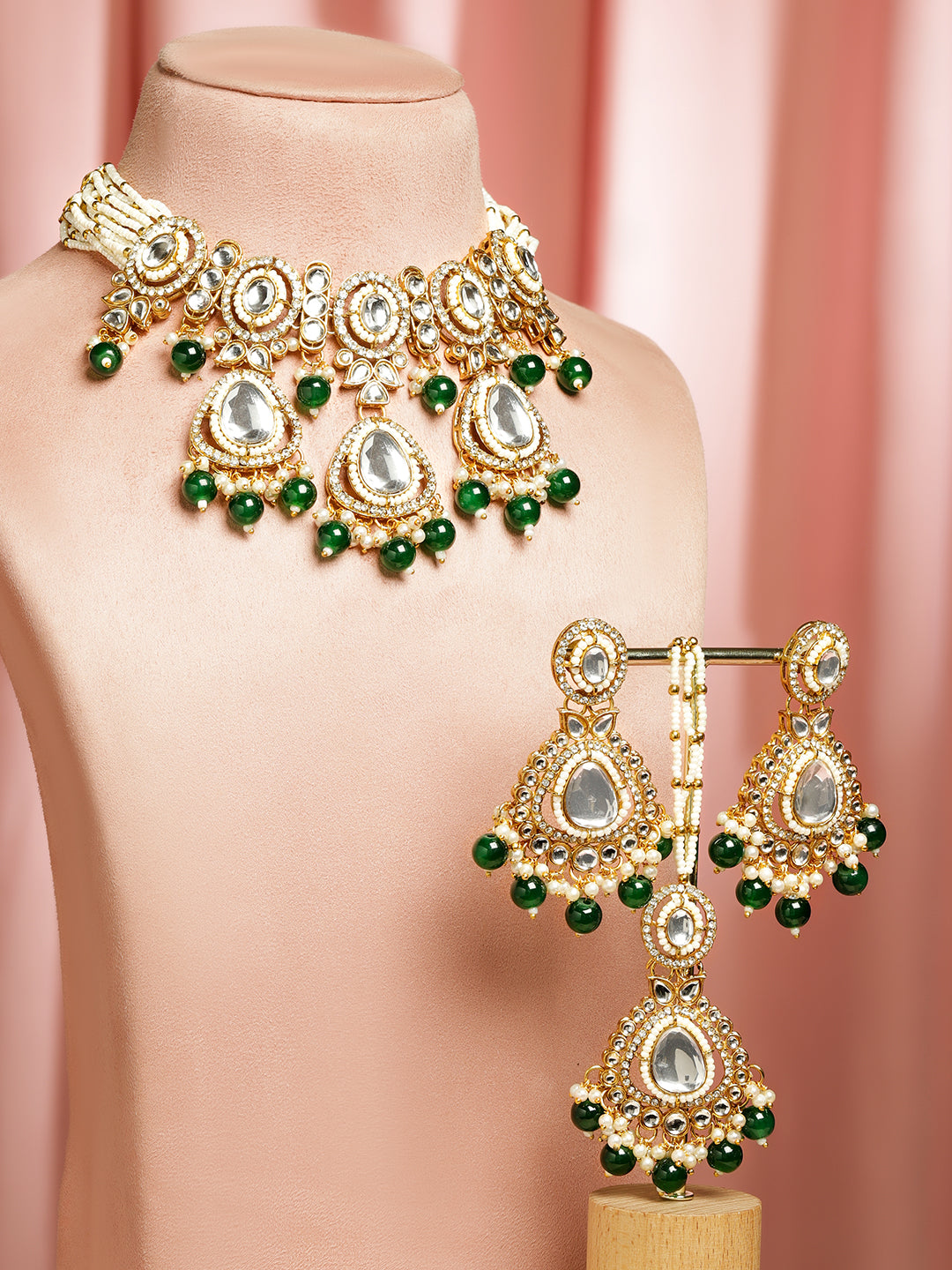 Pearls of Serenity in Emerald Bloom Necklace Set