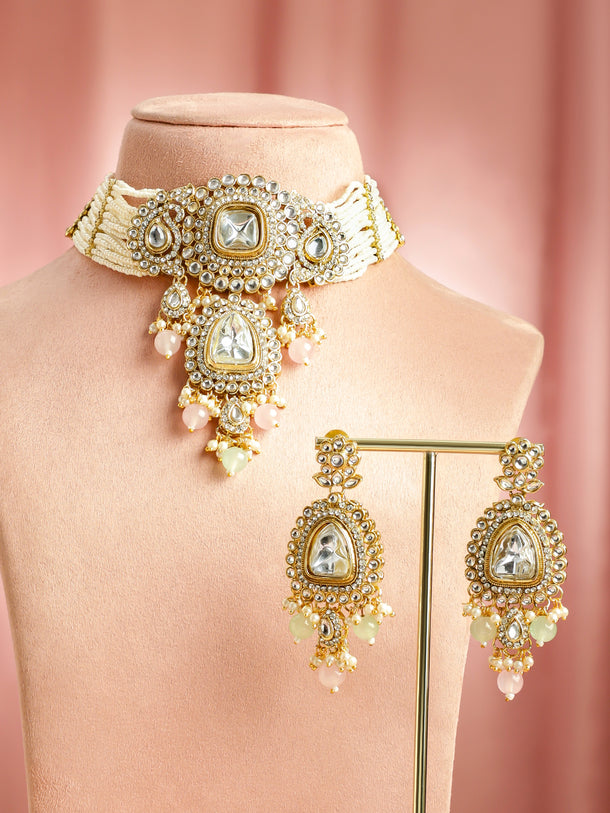 Pastel Charm Pink & Green Choker Set