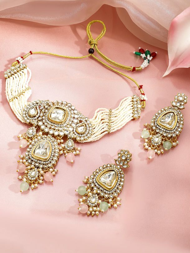 Pastel Charm Pink & Green Choker Set