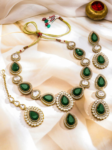 Emerald American Diamond Zirconia Studded Necklace Set