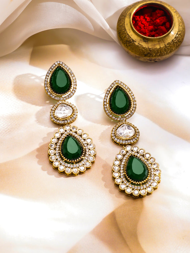 Emerald American Diamond Zirconia Studded Necklace Set