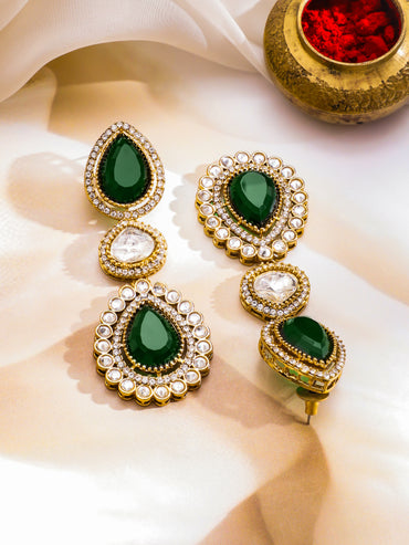 Emerald American Diamond Zirconia Studded Necklace Set