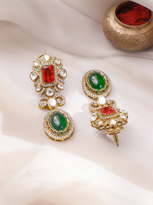 Gold Plated Kundan Layered Victorian Necklace Set