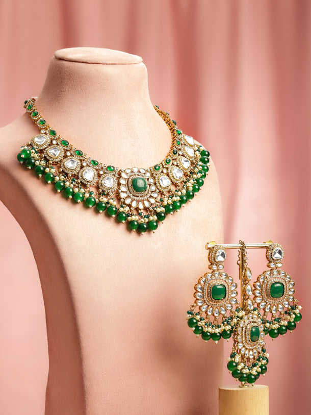 Kundan Stories in Green Necklace Set