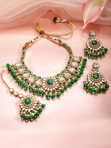 Kundan Stories in Green Necklace Set
