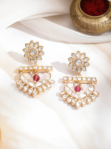 Gold Toned White Studded Necklace Set