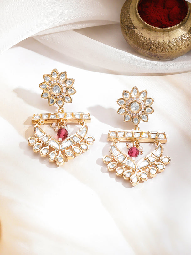 Gold Toned White Studded Necklace Set