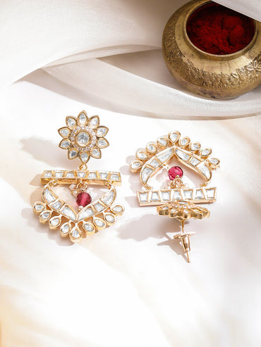 Gold Toned White Studded Necklace Set