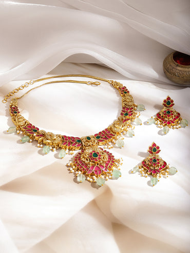 Pink-Green Royal Aura Necklace Set