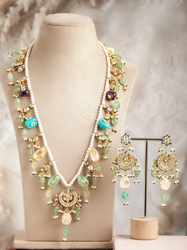 Multicolour Gemstone Kundan Necklace Set
