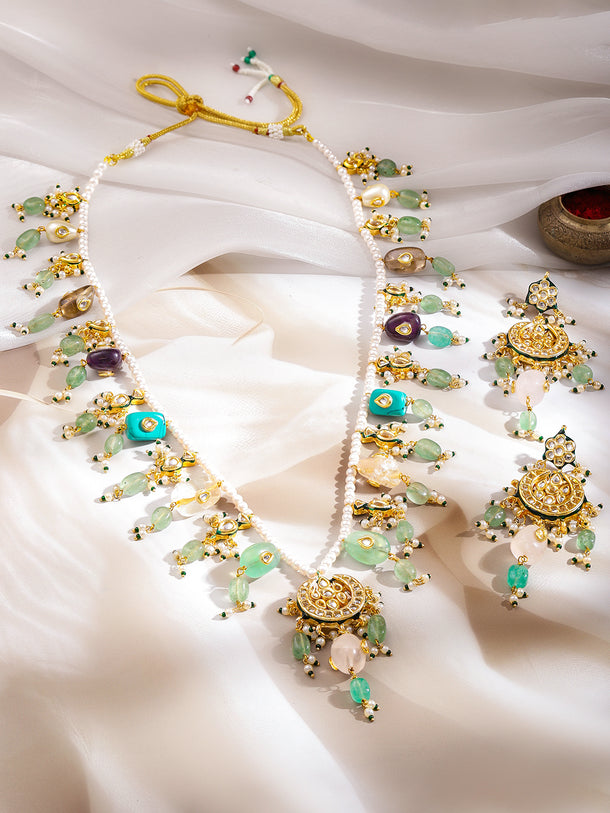 Multicolour Gemstone Kundan Necklace Set