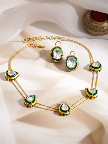 Regal Green Enamel Kundan Choker Set