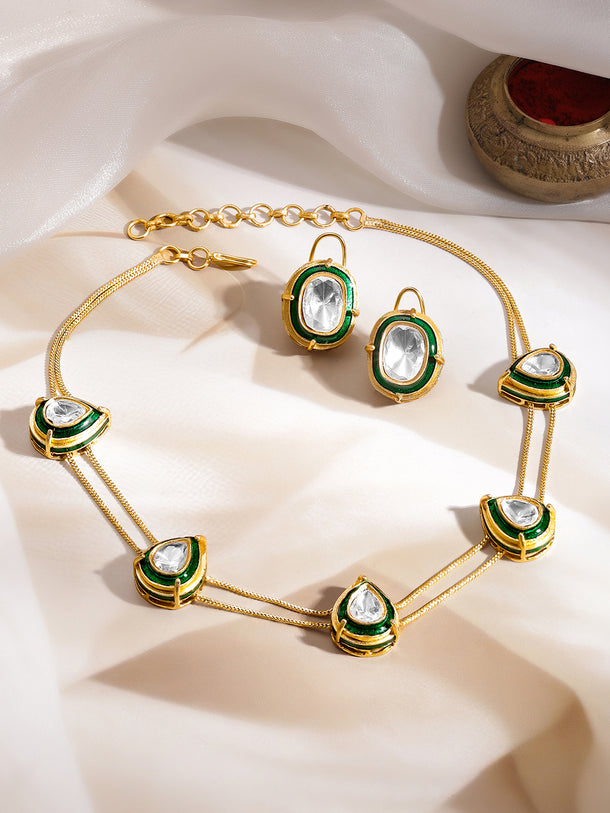 Regal Green Enamel Kundan Choker Set
