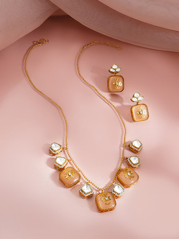 Peach Luxe Charm Drop Necklace Set