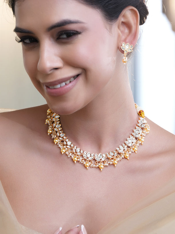 Wedding Bloom Kundan Pearl Necklace Set