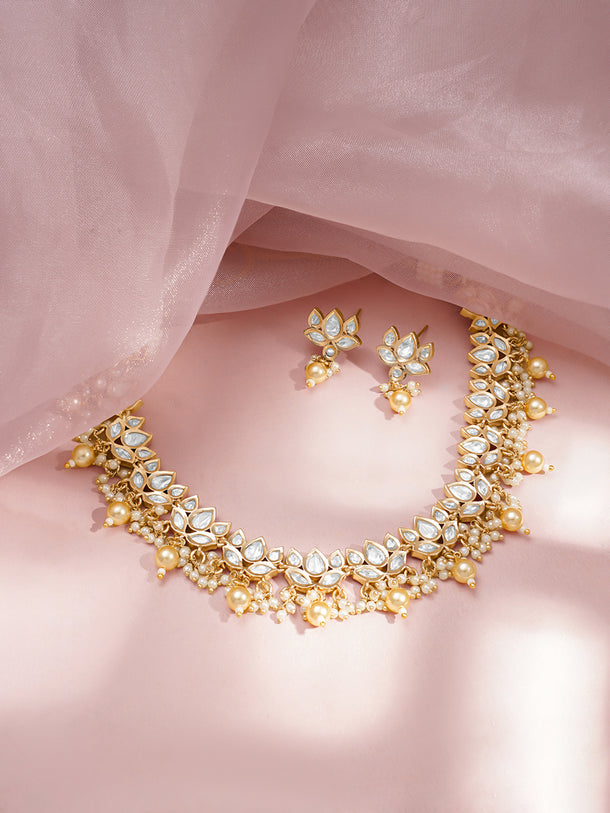 Wedding Bloom Kundan Pearl Necklace Set