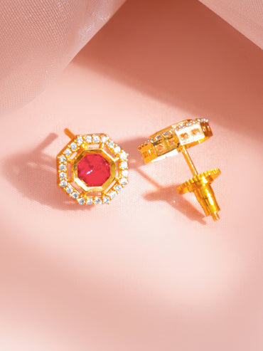 Ruby Zirconia Drop Charm Necklace Set