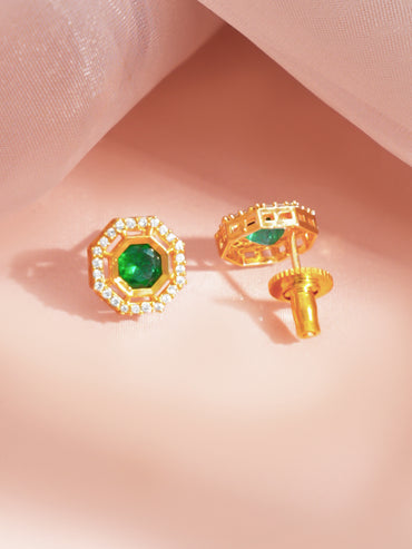 Gold Plated Emerald Green Cubic Zirconia Charm Necklace Set
