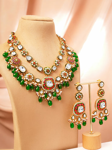 Luxury Wedding Ruby Emerald Kundan Set