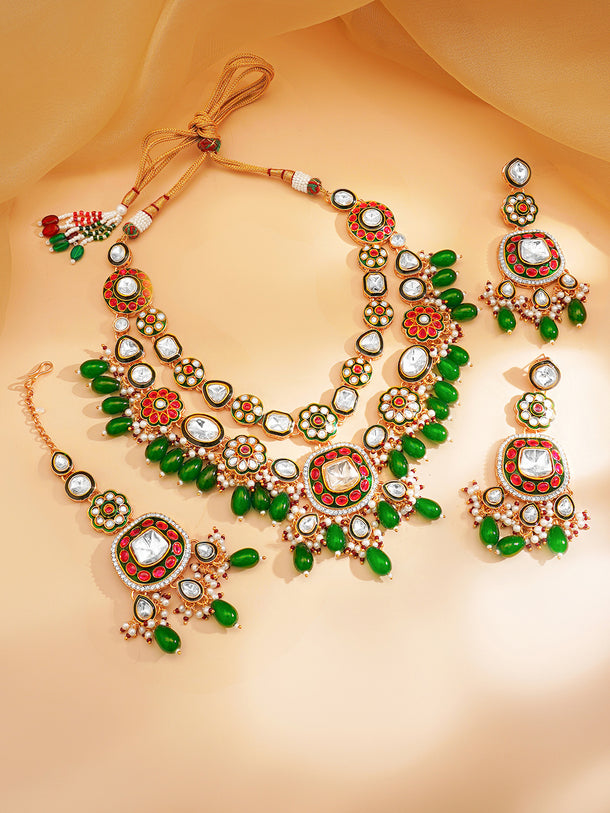 Luxury Wedding Ruby Emerald Kundan Set