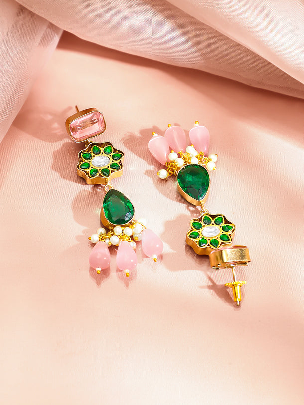 Gold Plated Pearl Beaded Kundan Multicolor Necklace Set