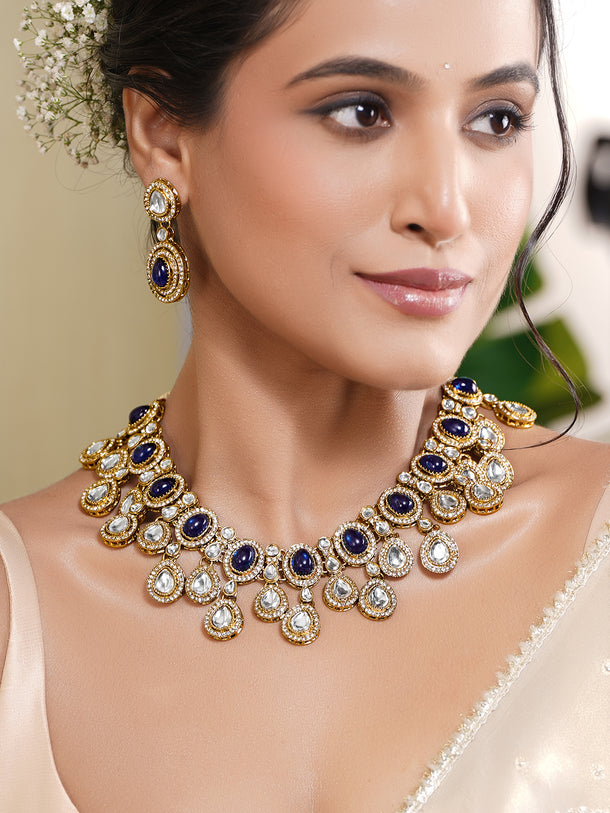 Blue Sapphire Glow Kundan Statement Necklace Set