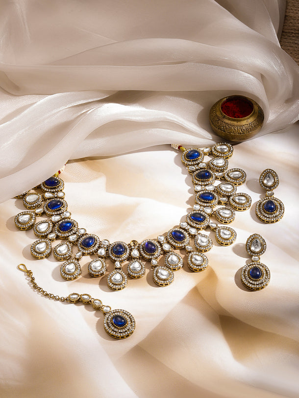 Blue Sapphire Glow Kundan Statement Necklace Set